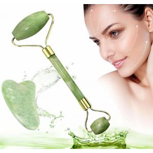 Jade-Gesichtsmassageroller und Gua Sha Hebewerkzeug