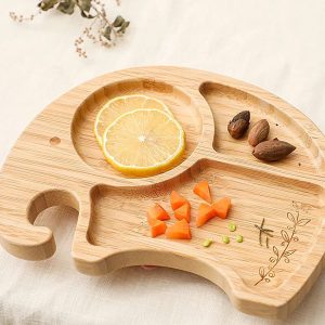 Baby-Bambusteller Mit Silikonsauger Und Löffelset
