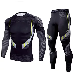 Kompressionsset, Sportbekleidung für das Fitnessstudio, Sportbekleidung für Männer, Rashguard, Kompressionshose, Langarm für Männer