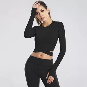 Crop-Top, Langarm-T-Shirt, Gym-Top, Gym-Shirt, Sport-Shirt, Yoga-Top, Yoga-Shirt, langärmliges Yoga-Shirt