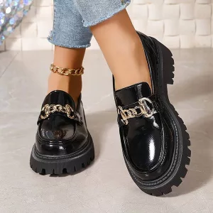 Damen-Loafer, Plateauschuhe, Plateau-Loafer, Slip-on-Loafer, runde Zehenschuhe, runde Zehen-Loafer