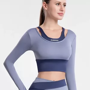 Damen Sportshirt Fake Zwei Teile Crop Top