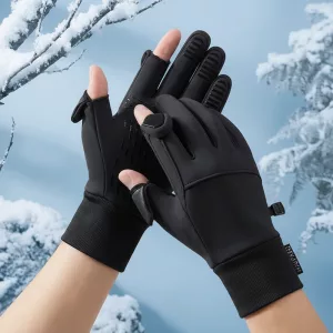 Winter Warme Isolierte Wasserdichte Fleece Touchscreen-Handschuhe mit Klappfingern