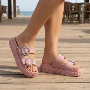 Damen Sandalen mit dicker Sohle, verstellbar und bequem, sommerliche Slip-On Schuhe