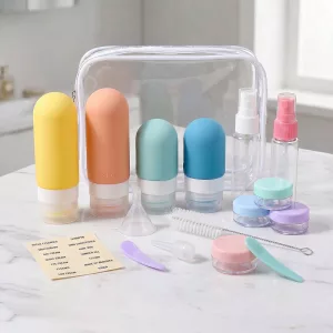 16-teiliges Flaschen- und Spenderset Silikon-Reisetasche